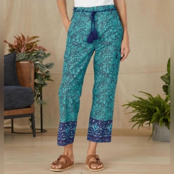 Sundance Pants - Sundance Boho Floral Block Print Tassel Drawstring Pants Medium Resort Style